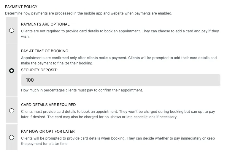 Deposito cauzionale per appuntamento